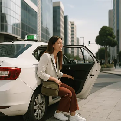 Ejecutiva utilizando el servicio VIP de taxi en Madrid