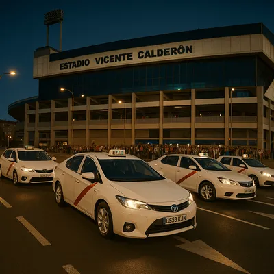 Taxi eventos deportivos Madrid Bernabéu Metropolitano Real Madrid Atlético servicio especializado